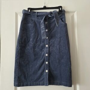 Corduroy Button Midi Skirt Tie Belt Womens M Blue Western Boho Love Tree